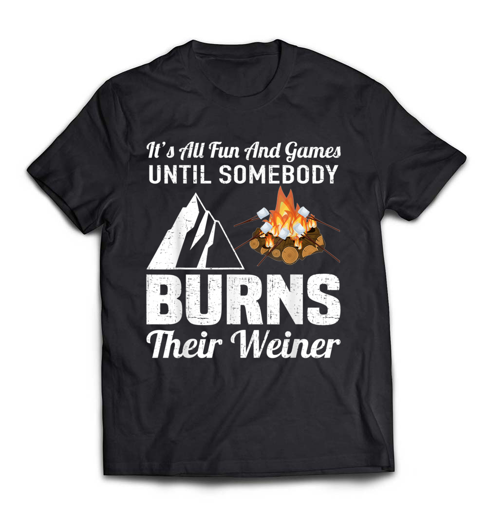 “Funny Campfire Fire Weiner” Camping T-Shirt – A Hilarious Tee for Campers and Outdoor Enthusiasts